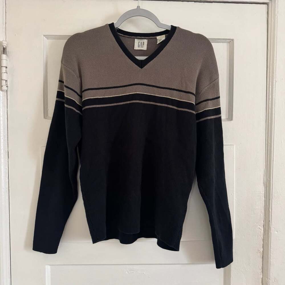 Vintage 90s Gap Colorblock V-Neck Striped Cotton Sweater Medium